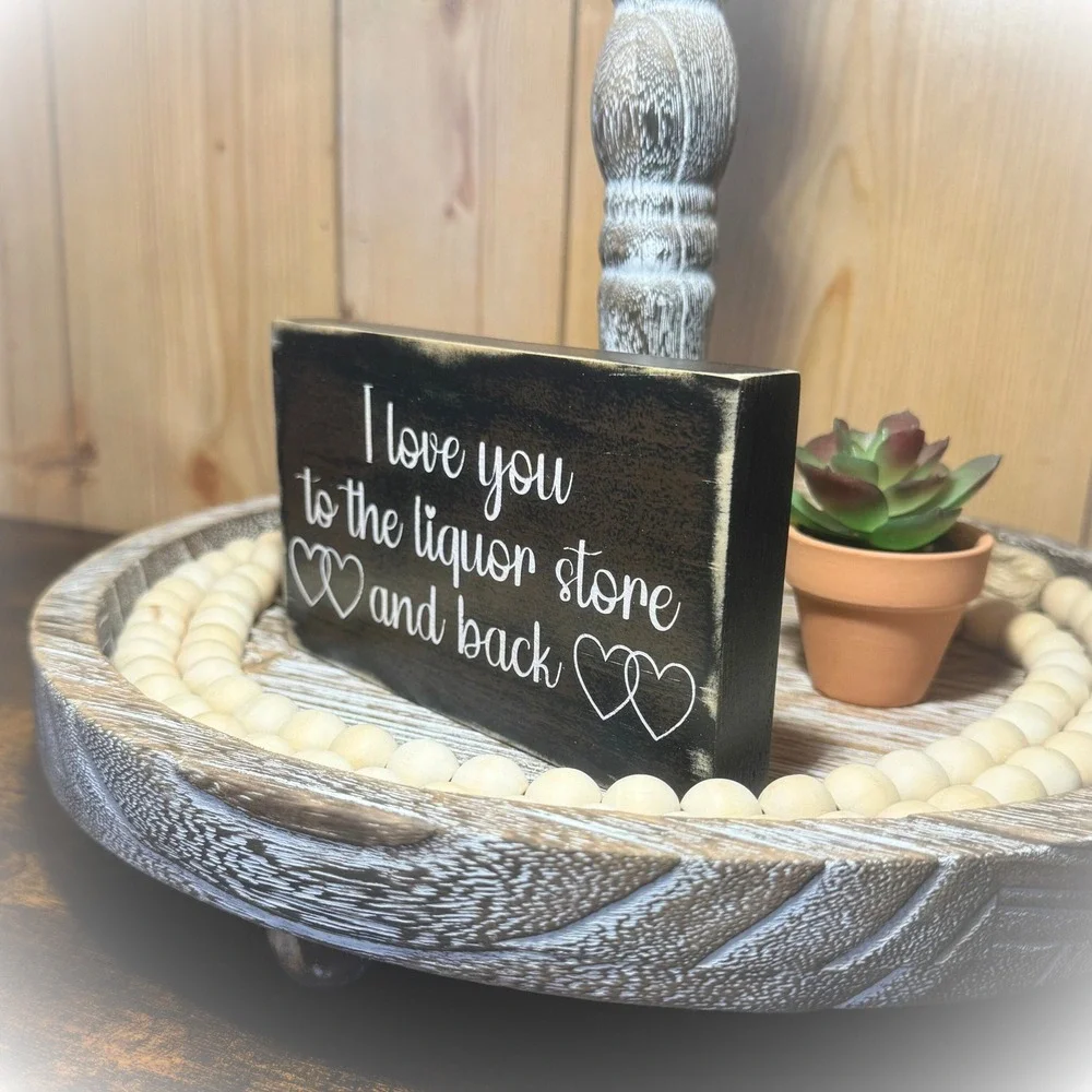 Basket Case Designs Liquor Store and Back Funny Wooden Block‎ Sign Distressed